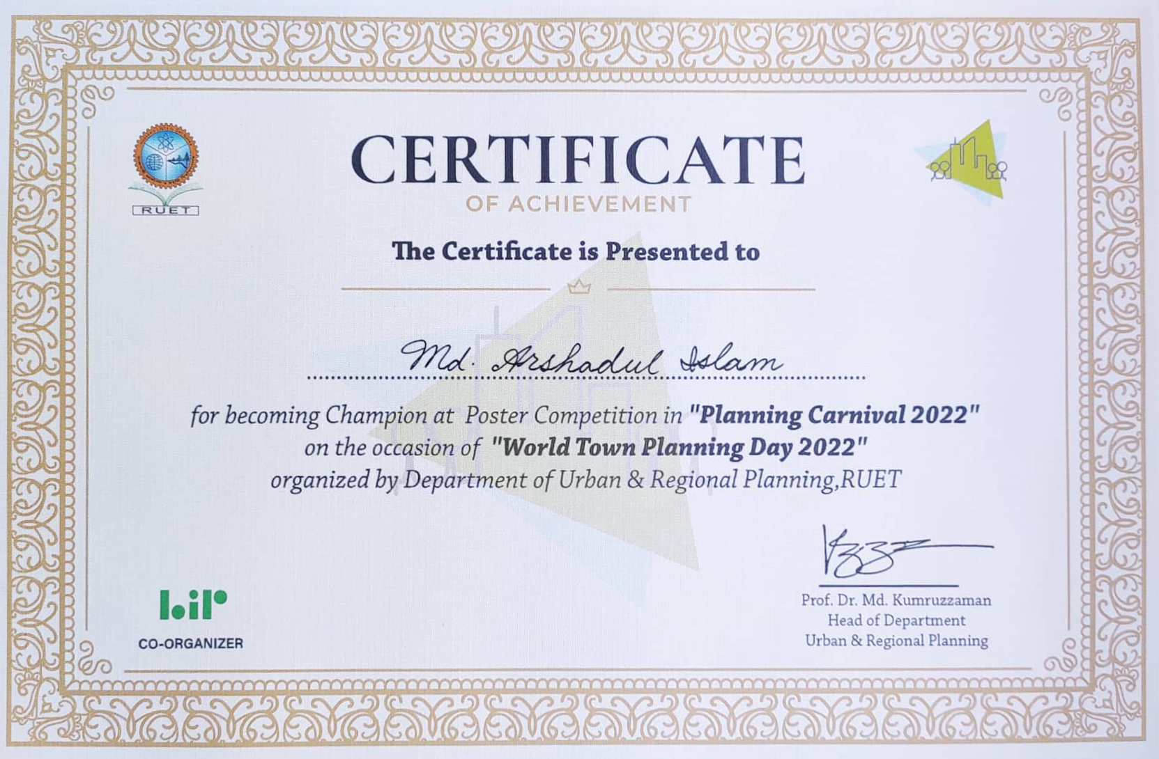 Champion Certificate for Planning Carnival 2022