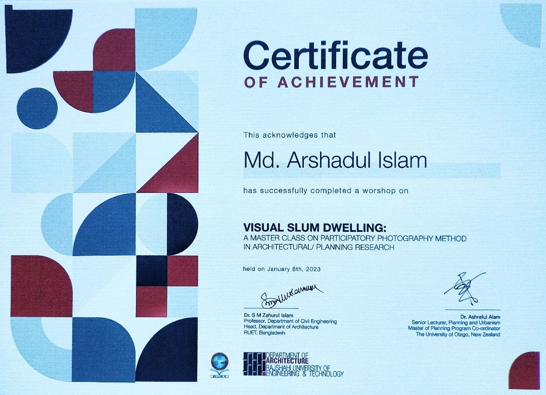 Visual Slum Dwelling Workshop Certificate